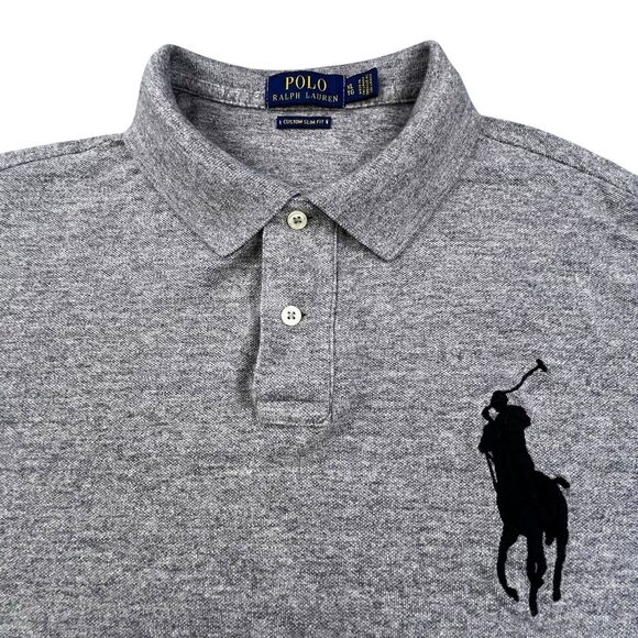 Polo Ralph Lauren Polo Shirt Mens XL Gray Custom Slim Fit Big Pony 3 Rugby Style - Picture 2 of 10